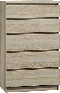 Moderna – Large Chest of Drawers – Contemporary 5 Drawer Tall Dresser & Bedside Drawers - Office, Lounge & Bedroom Furniture Storage Cabinet, Sonoma