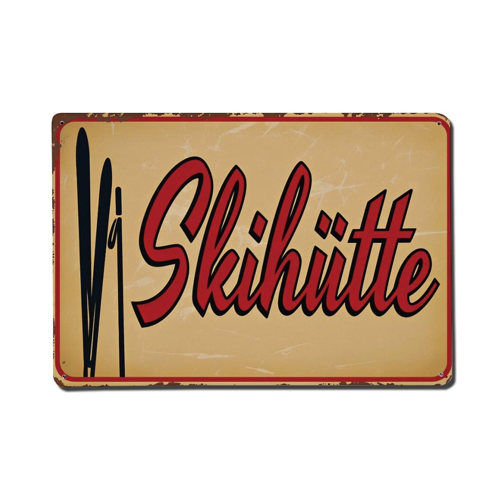 Skihütte Vintage Aluminium Metal Sign, Retro Wall Decor for Home, Bar, Garage & Farmhouse 20x30cm