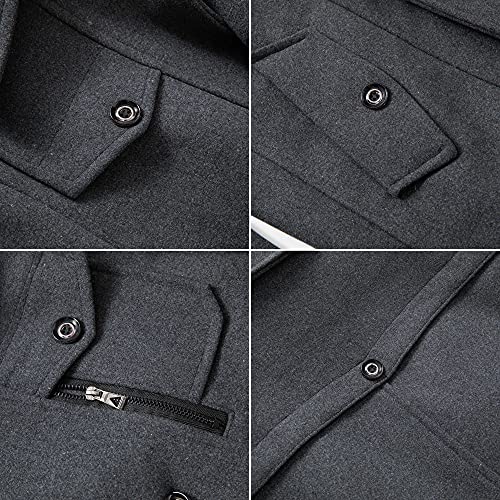 Image of PRIJOUHE Men's Wool Blend Jacket Single Breasted Slim Fit Thick Winter Windproof Pea Coat with Removable Scarf