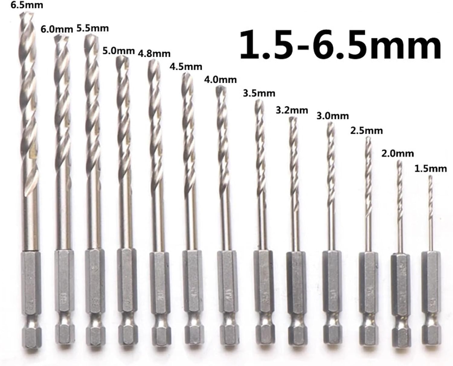 1.5-6.5mm M35 Cobalt Drill Bit Twist Drill Bit Set 1/4 Inch Hex Shank(1.5/2/2.5/3/3.2/3.5/4/4.5/4.8/5/5.5/6/6.5mm) 13Pcs