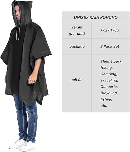 Miniatura 4 de ANTVEE Ponchos de lluvia para adultos, impermeable, portátil, reutilizable, paquete de 2 con capucha con cordón, se mantiene seco con estilo