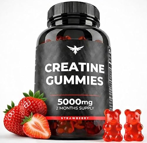 Creatine Gummies 5000mg | Creatine Monohydrate Gummies – Chewable Creatine Supplement for Men & Women | 120 Vegan Gummies Easy Pre & Post Workout Gym Support for Performance and Muscle Power
