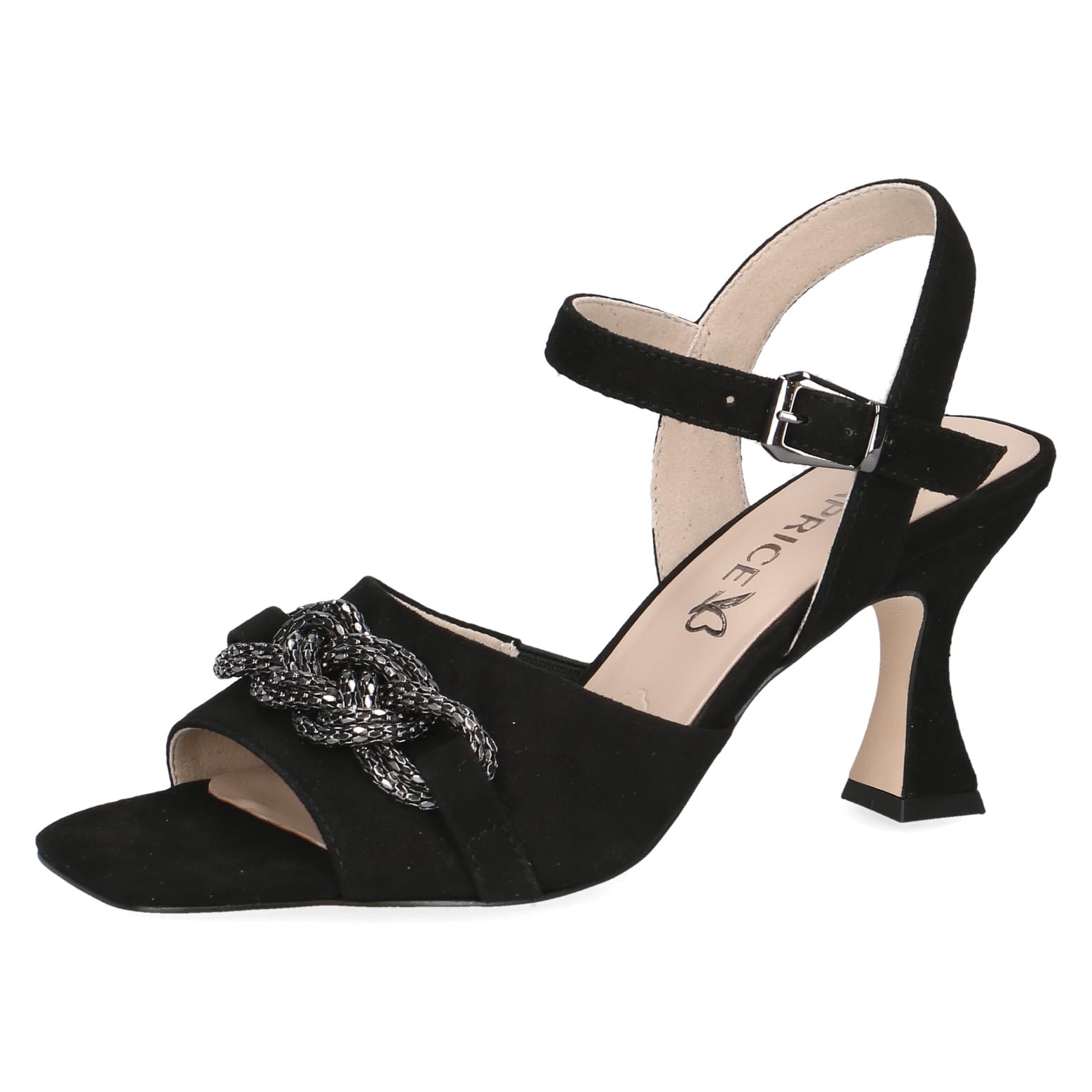 CAPRICE Women Sandals with Heel Leather Straps, Black (Black Suede), 3.5 UK