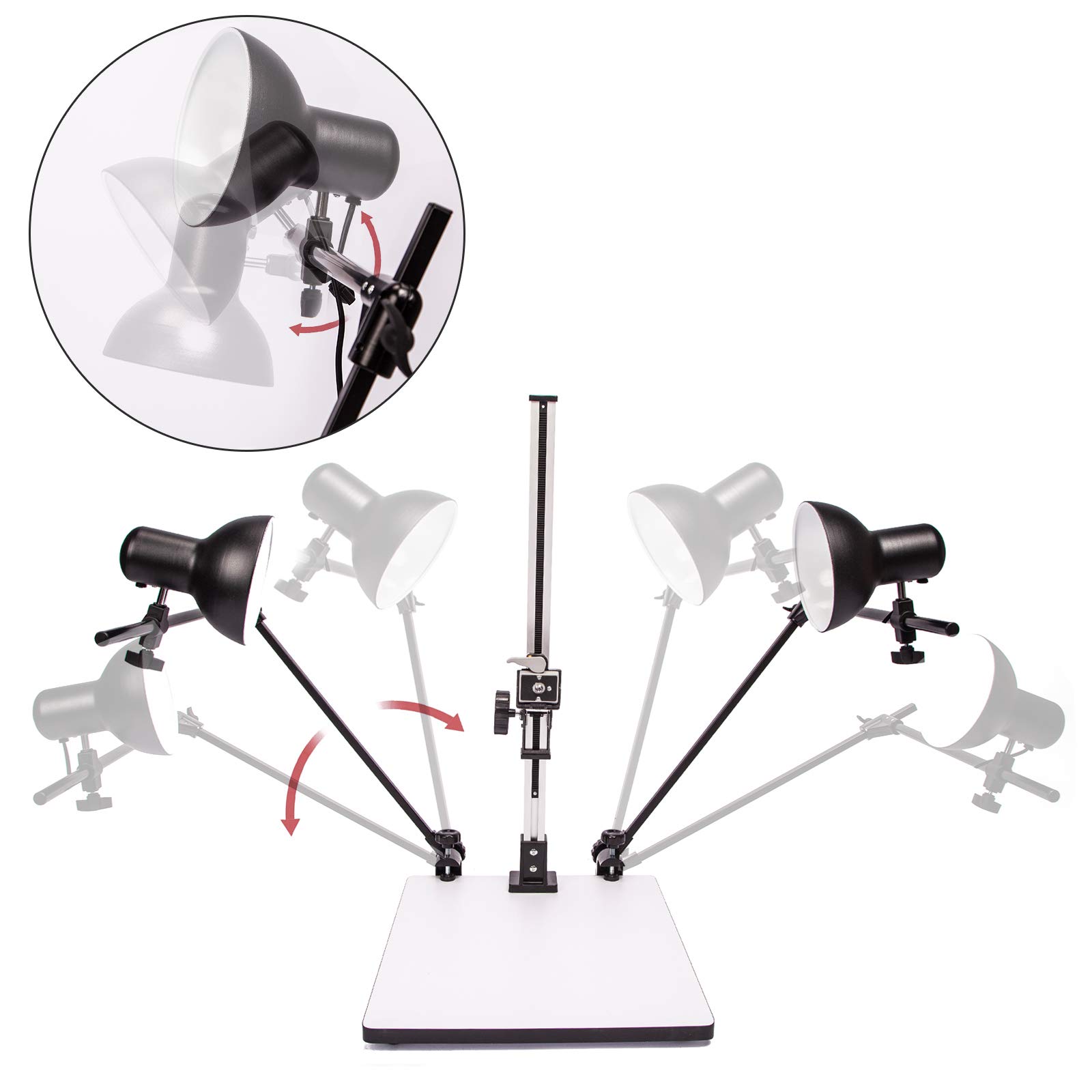 Photo Copy Stand Support de Copie avec 2xAmpoule E27 45W et Plaque de Déverrouillage Rapide pour DSLR Caméra Macro Shoot Vidéo, Reproduction Support Stand, Copy Light, Daylight Kit