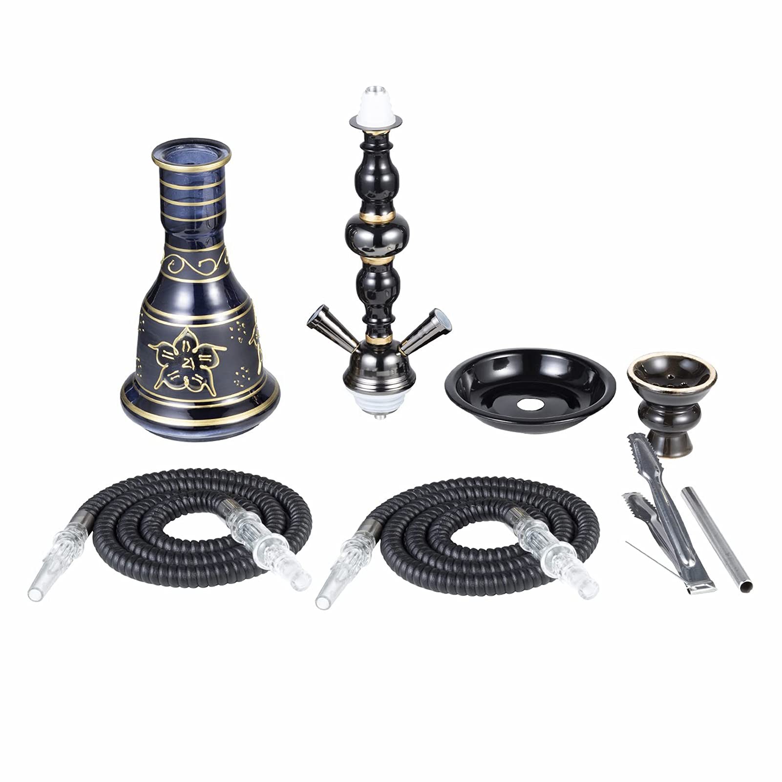 Juego De Nargota, 2 Manguera Premium Shisha Hookah Kit, Cubo Micro Modern Cube Hookah Acrílico Con Tazón De Cerámica Y Pinzas De Carbón Florero De Vidrio Cenicero.