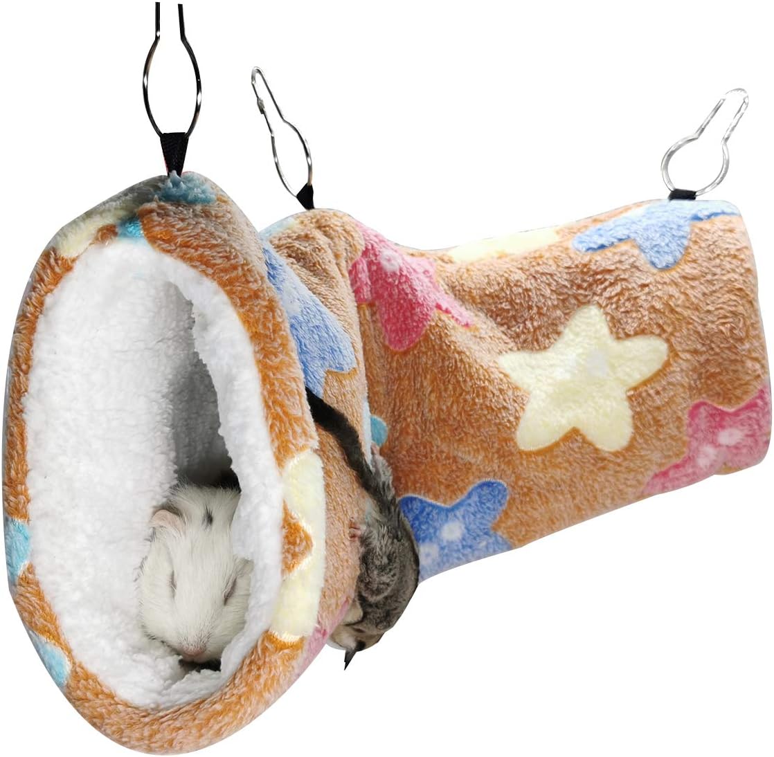 LEFTSTARER Guinea Pig Accessories Sugar Glider Cage Accessories Hamster Rat Toys Ferret Hammock Hanging Tunnel for Small Animals （Brown-Star）