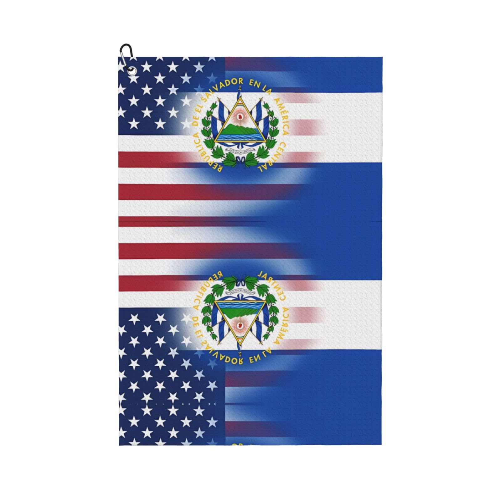 peiyeety U.S. El Salvador Flag Microfiber Golf Towel with Carabiner Clip, 16x24 Inch Absorbent Waffle Weave Towel for Golf Bags