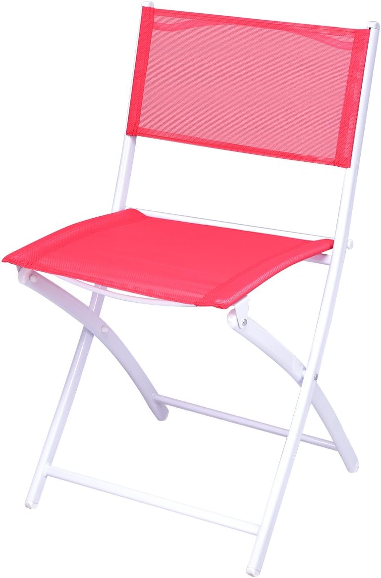 Tangkula 3 Pieces Folding Patio Bistro Set, No Assembly Required, Outdoor Folding Chairs & Table Set with Tempered Glass Tabletop, Outdoor Furniture Set for Garden, Poolside & Backyard (Red)