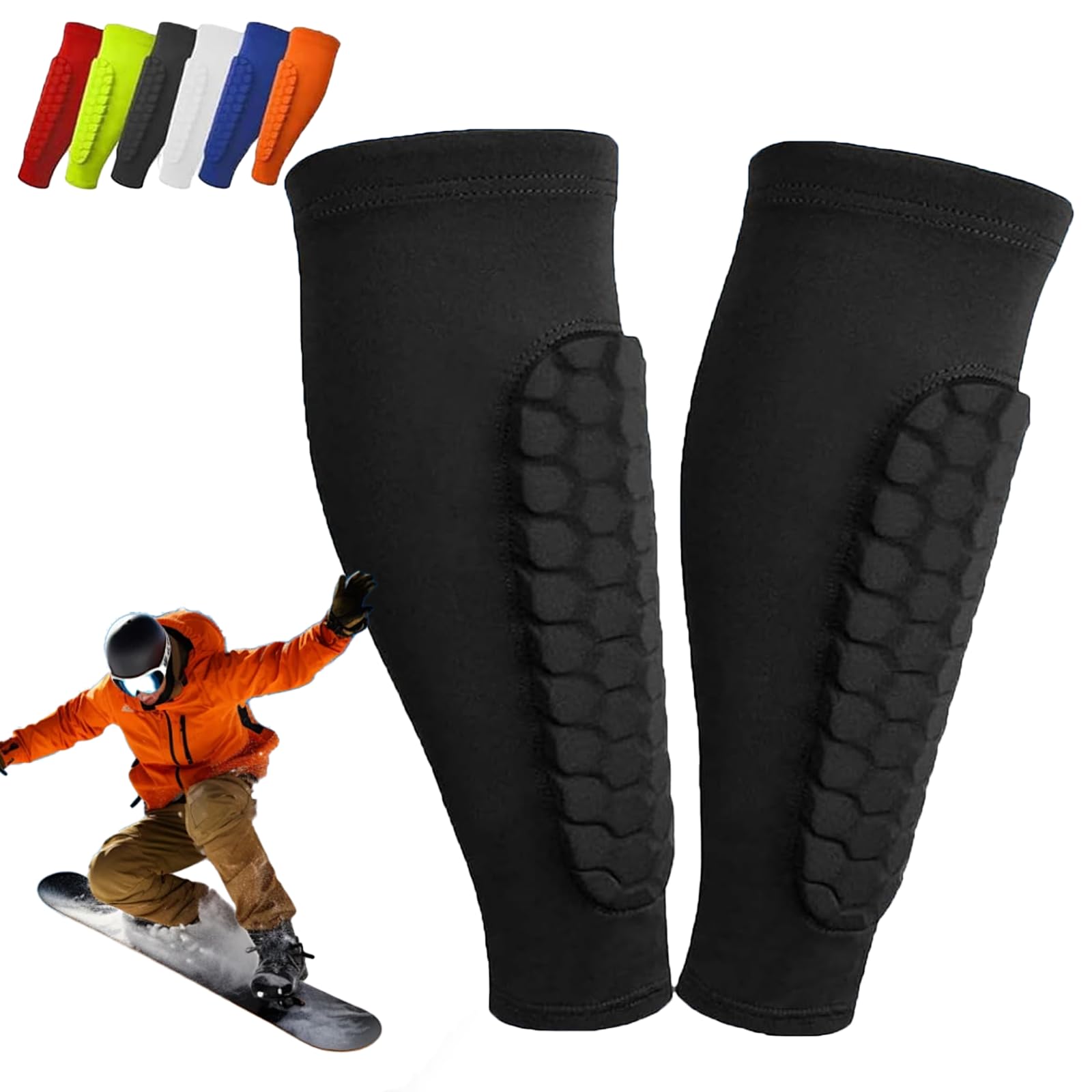 Shindefender Shin Guards, Ski Shin Guards, Long Breathable Elastic Anti-Collision Leggings Protective Cover with Honeycomb, for Soccer, Mma, Skiing