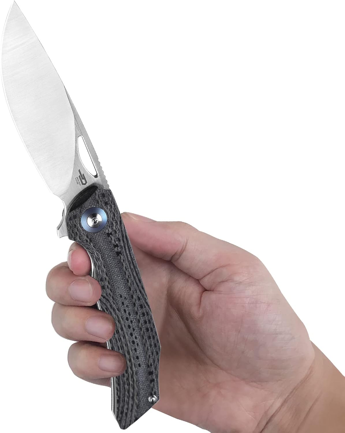 BESTECH KNIVES Pocket Folder Folding Knife: 3.54" 154CM Steel Satin Blade, Carbon Fiber and G10 Scales, Flipper, Liner Lock, EDC Titanium Clip, BL01A (Black Desert)