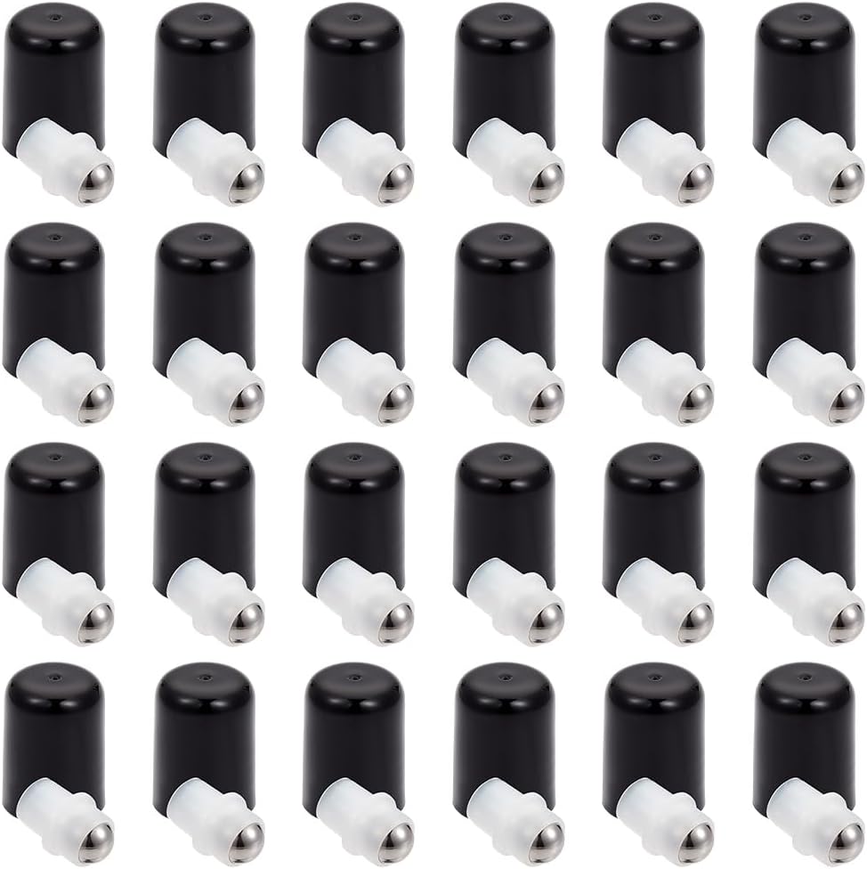 GORGECRAFT 24 Sets Roller Tops Essential Oil Bottles 9mm Essential Oil Roller Inserts Kit Rollers Fitments Stainless Steel Balls and Black Bottle Cap for 5~15ml Oils Cosmetics Bottle