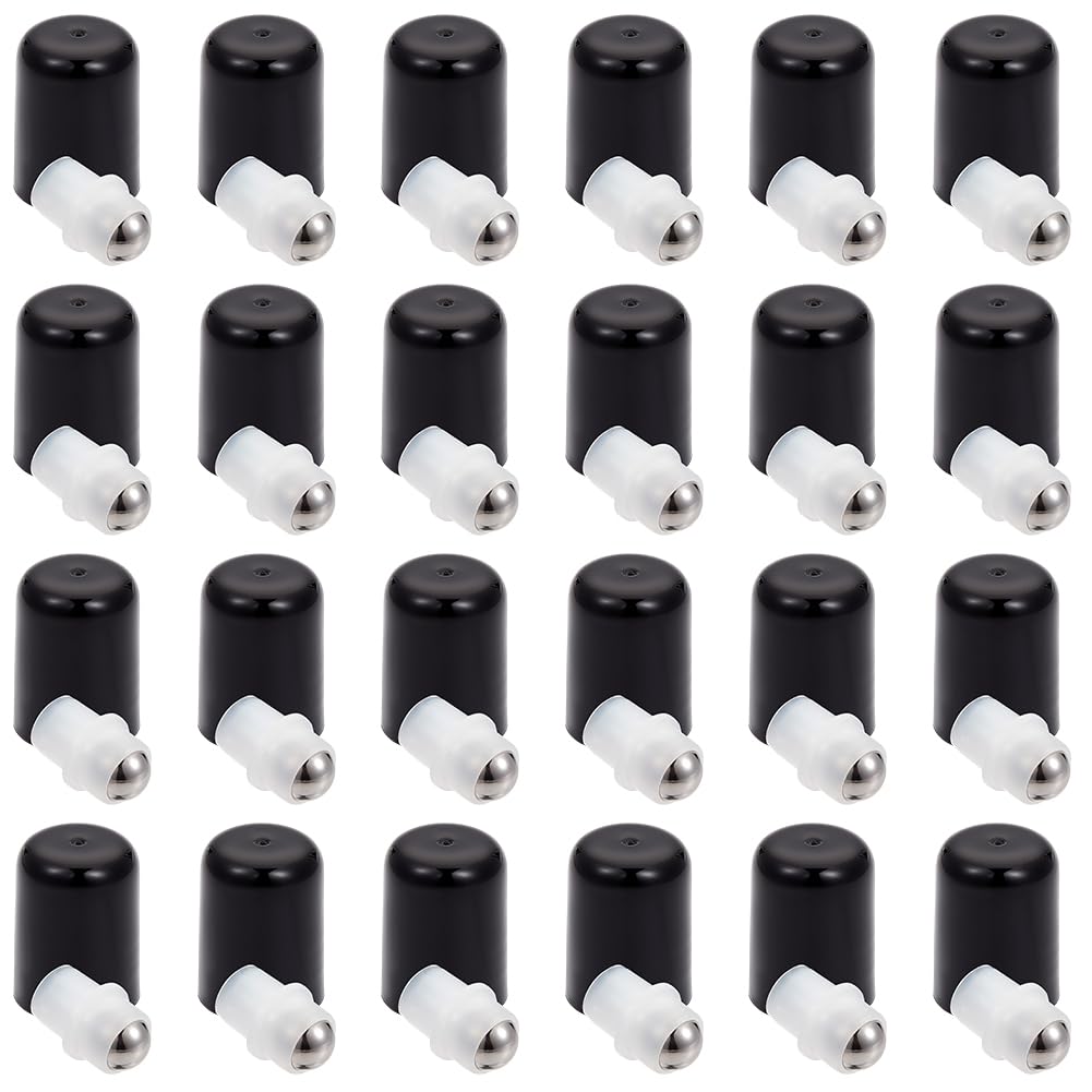 GORGECRAFT 24 kit D'Embouts à Bille pour Flacons D'Huiles Essentielles (9mm) Comprenant des Billes en Acier Inoxydable Un Bouchon Noir pour Flacons de 5~15 ML D'Huiles Essentielles de Cosmétiques.