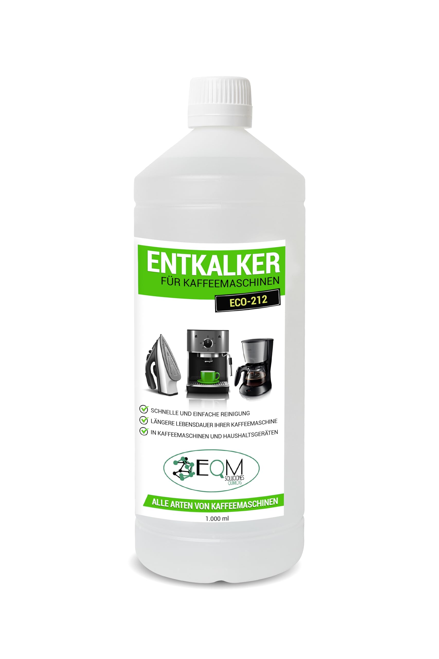 EQM - ECO- 212 - Descaler for Coffee Machines and Fully Automatic Coffee Machines - 1L - Universal Limescale Remover - 100% Natural Origin - Suitable for All Brands