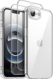 JETech 3 em 1 Capa para iPhone 16e 6,1 Polegadas 2025 com Protetores de Tela de Vidro Temperado de 2 Unidades, Case de Telefone à Prova de Choque e Capinha de Antiamarelecimento (Claro)