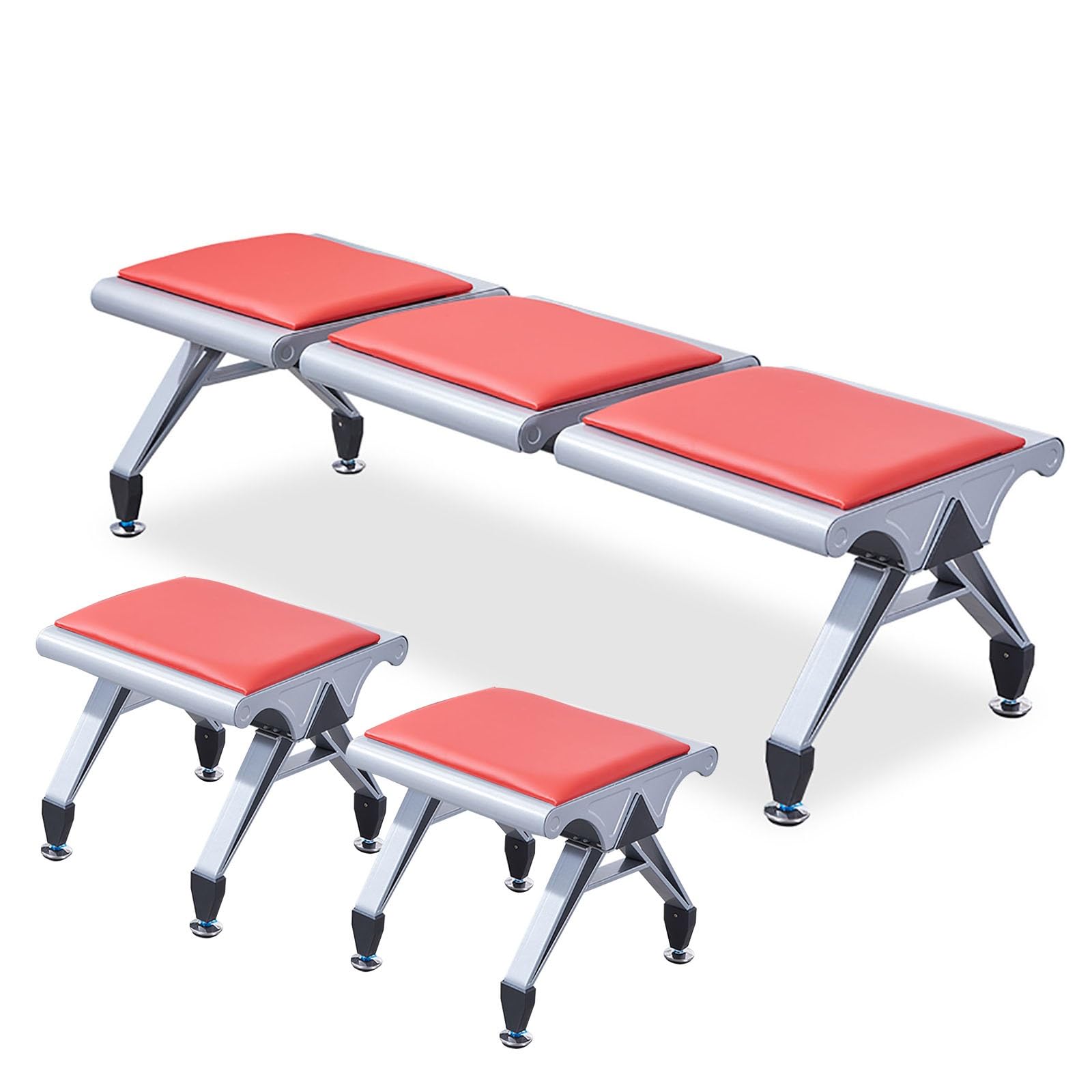 Set di 3 panchine per sala d'attesa, struttura in acciaio a 5 posti, con cuscino in pelle, ideale per ufficio, reception, aeroporto, ospedale, banca, lounge, design