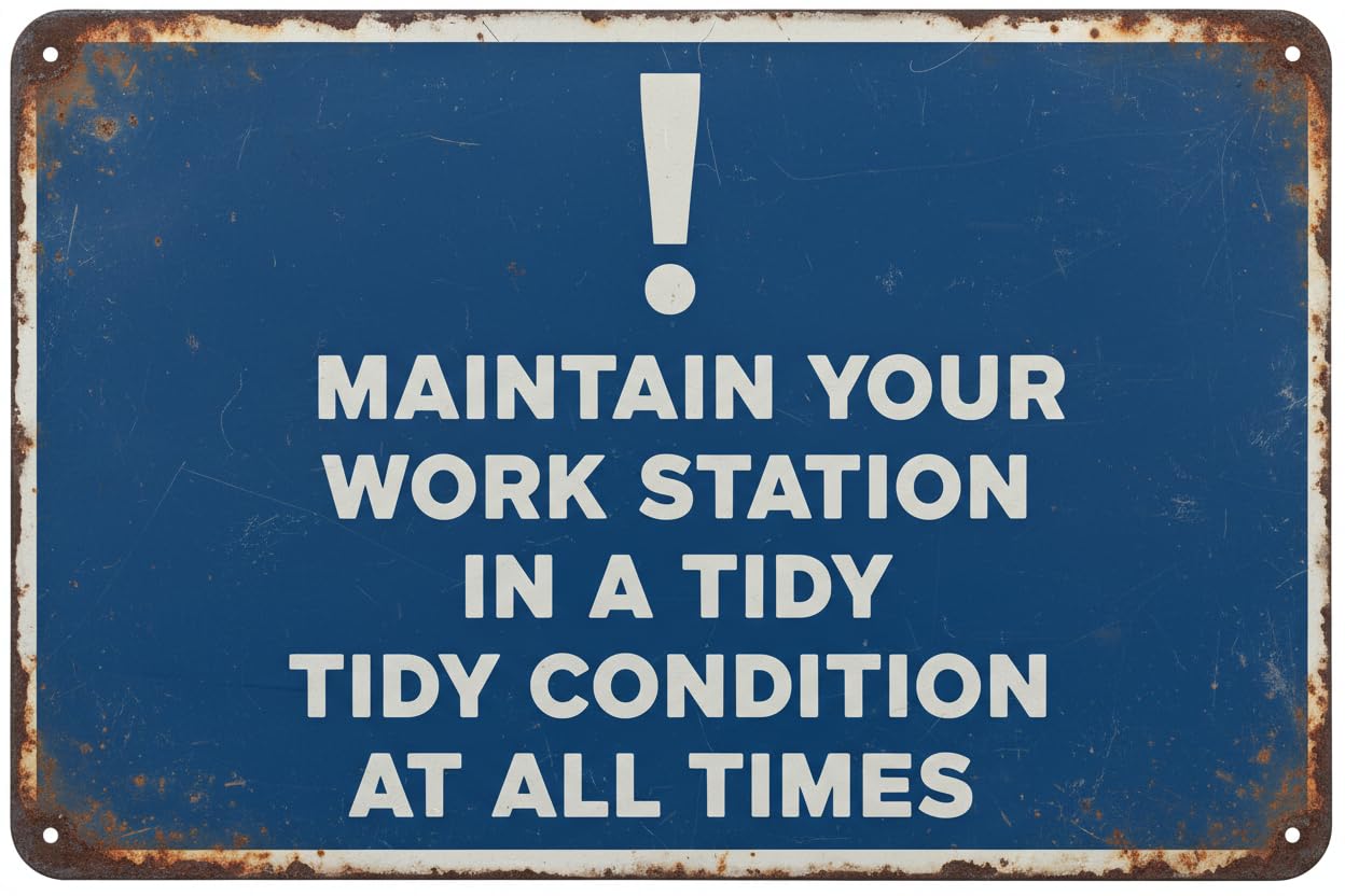 Wall Decor Maintain Your Work Station In A Tidy Condition At All Times Notice - Mandatory Sign Metal Sign 8x12Inch Clear Signage For S, Fences Vintage Signs Aluminum Plates Printed