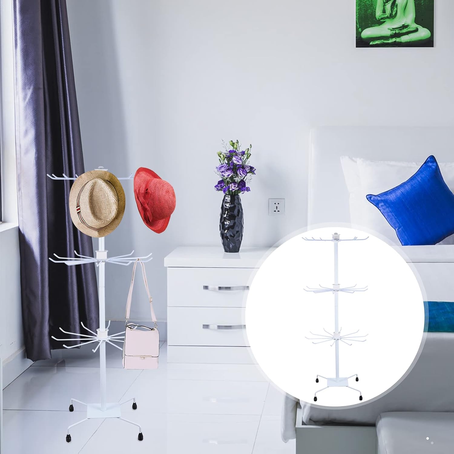 DOITOOL 3- Tier Hat Display Rack Stand Metal Retail Display Stand Cap Organizer Standing Hat Hooks Rotating Rack