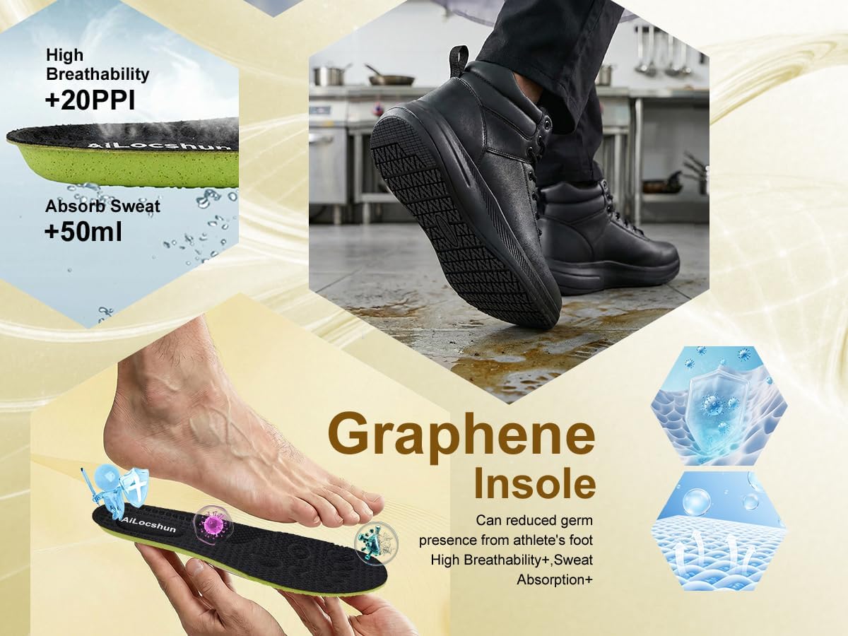 Men's Non Slip Boots Work Shoes Waterproof Lightweight Oil Resistant Kitchen Chef Food Service Leather Ankle Boot