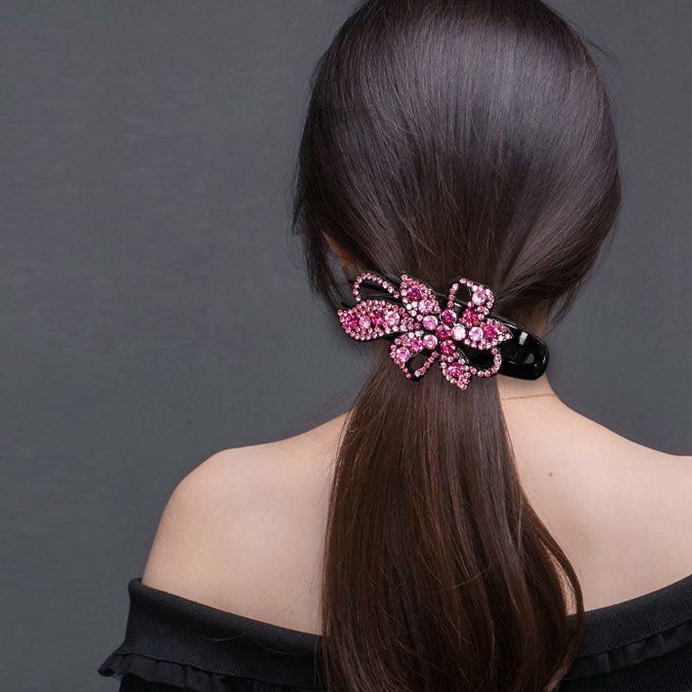 Fermaglio Per Capelli A Fiore Con Strass E Cristallo – Elegante Barretta Artiglio - Foto 3