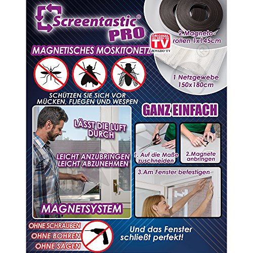 Preisvergleich Produktbild Screentastic® Pro Magnetisches Moskitonetz für Fenster (Insektenschutz, Fliegengitter Mückengitter) Netzgewebe Größe: 150 x 180 - Original aus TV-Werbung
