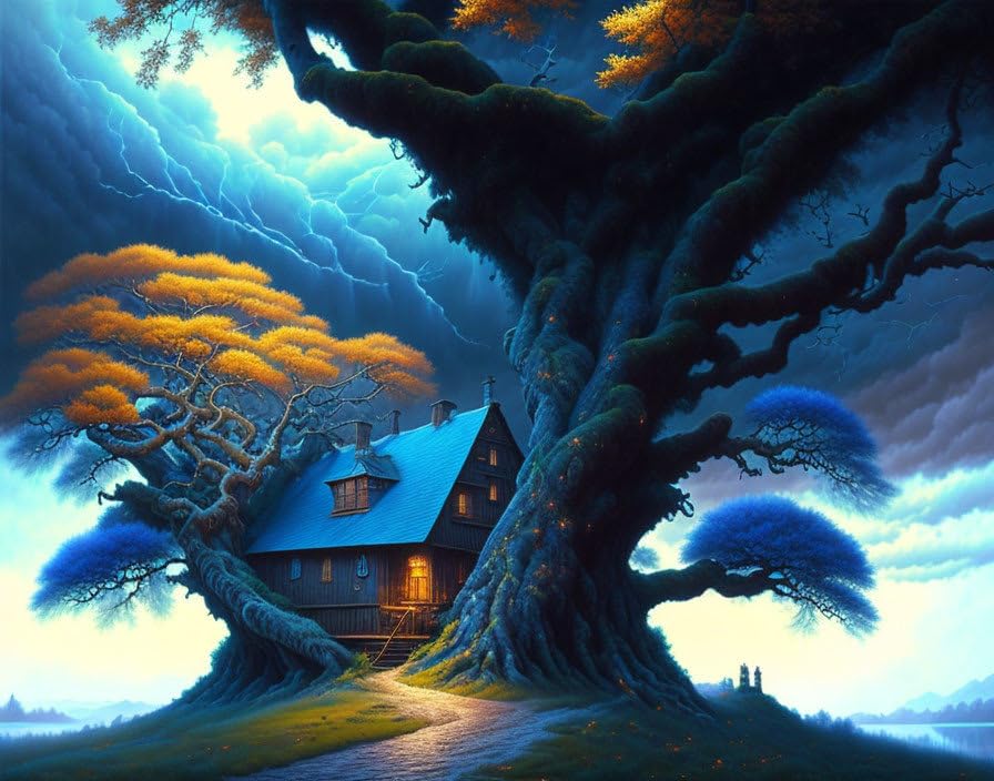 Poster la hutte dans les arbres SERENDIPITP pour salon moderne 58x90cm