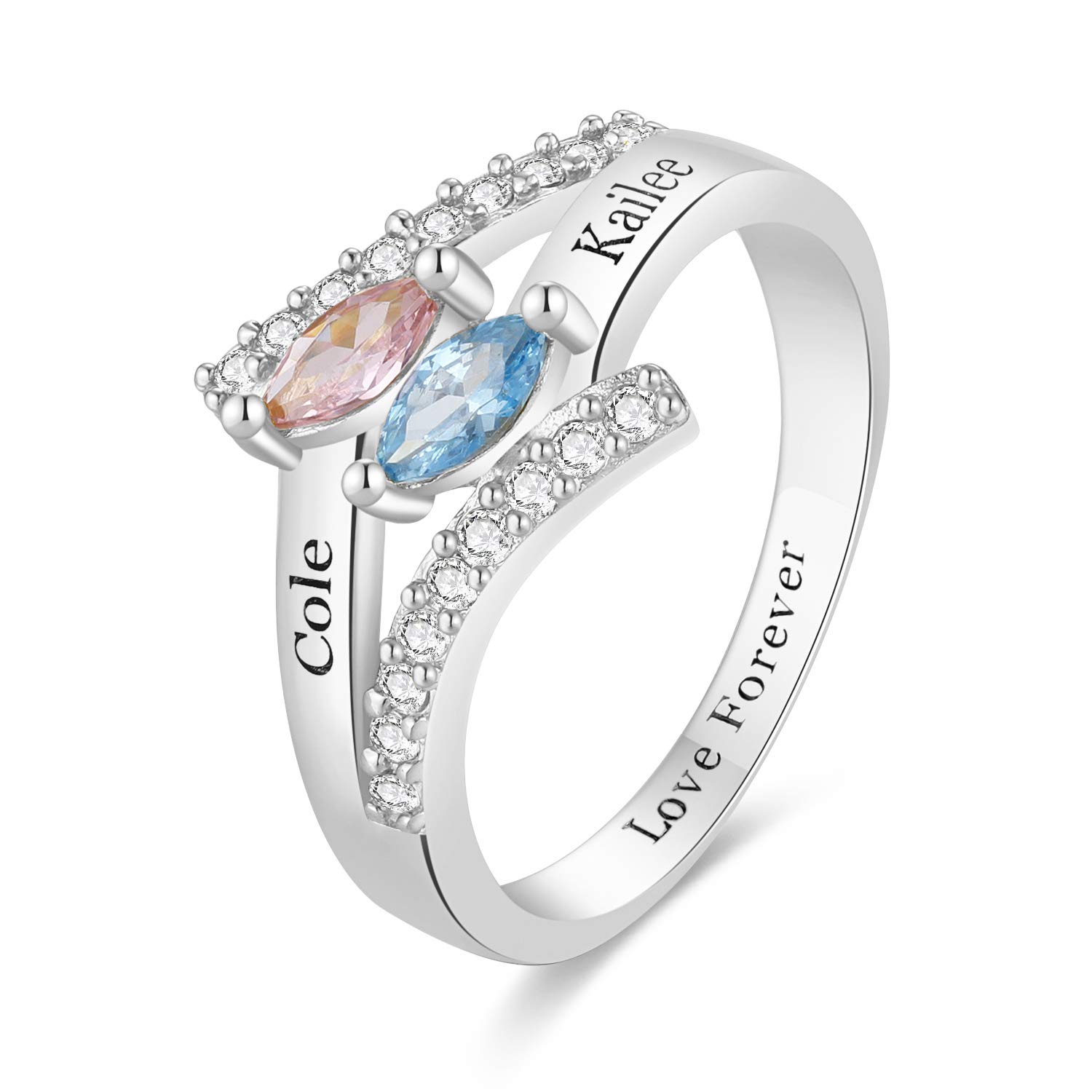 RESVIVI Customized Mother Name Rings with 2-6 Birthstones Engraving Personalized Stacking Family Mom Name Rings