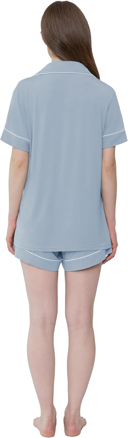 Joyaria Womens Cooling Bambo Viscose Pajamas Short Sleeve Button Down Pj Shorts Set Ultra Soft Summer Sleepwear-Small-XXL - Image 5