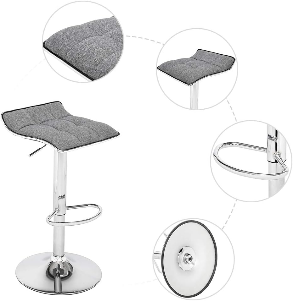 Set of 2 Adjustable BarStools,Soft-Packed Square Board Curved Foot Bar Stools Spectrum Stool Swivel Kitchen Breakfast Counter Stools (Gray,Linen Fabric)