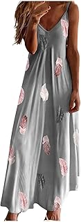 Nuaoxyeu Summer Dress Women's Long Summer Sleeveless Beach Dress Elegant V Neck Maxi Dress Elegant Airy Spaghetti Straps Casual Dress Baggy Large Sizes Dresses