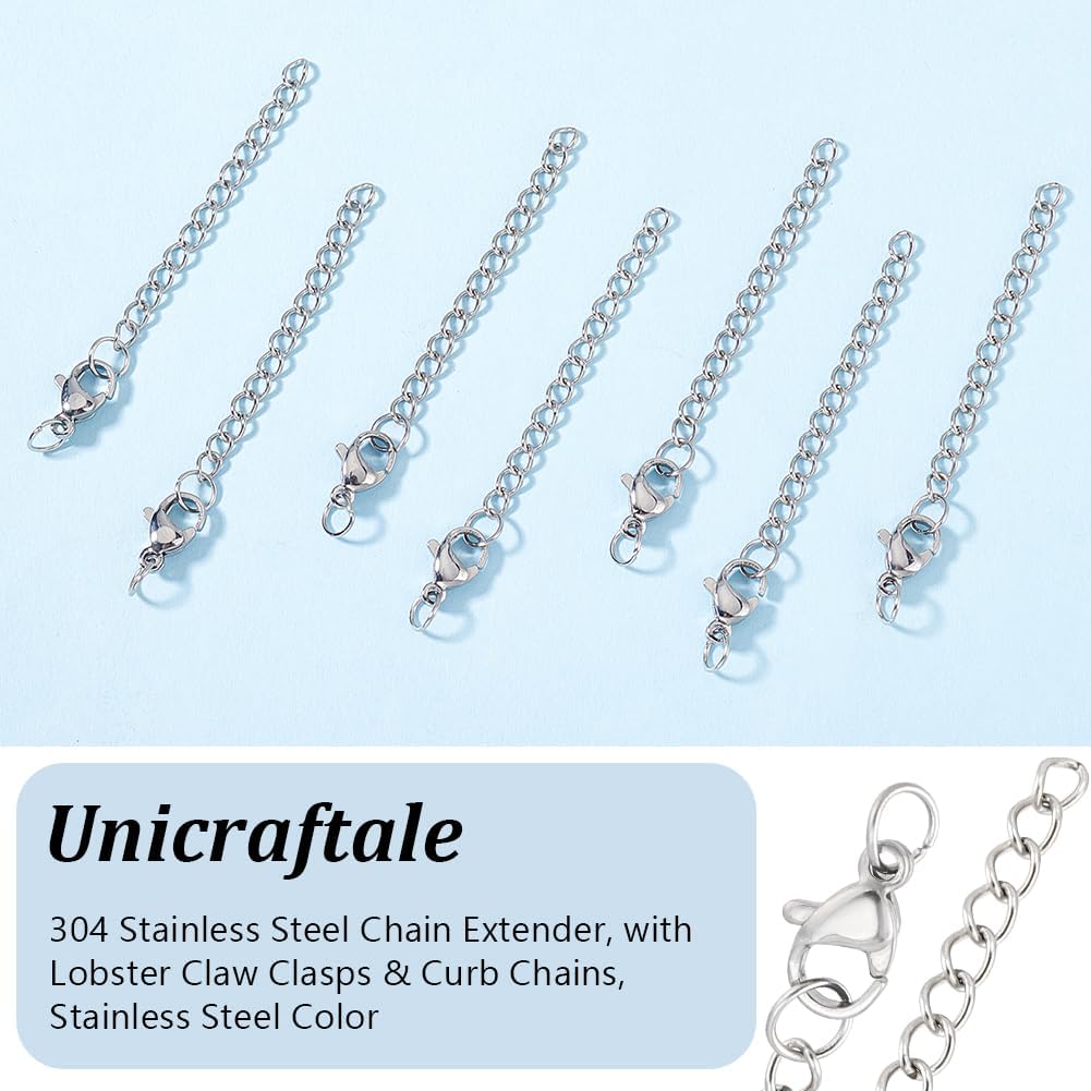 UNICRAFTALE 30Pcs 55mm Long 304 Stainless Steel Curb Chain Extender End Chains with Lobster Claw Clasps Open Jump Ring Extension for Jewelry Making Necklaces Bracelet Anklets - Image 5