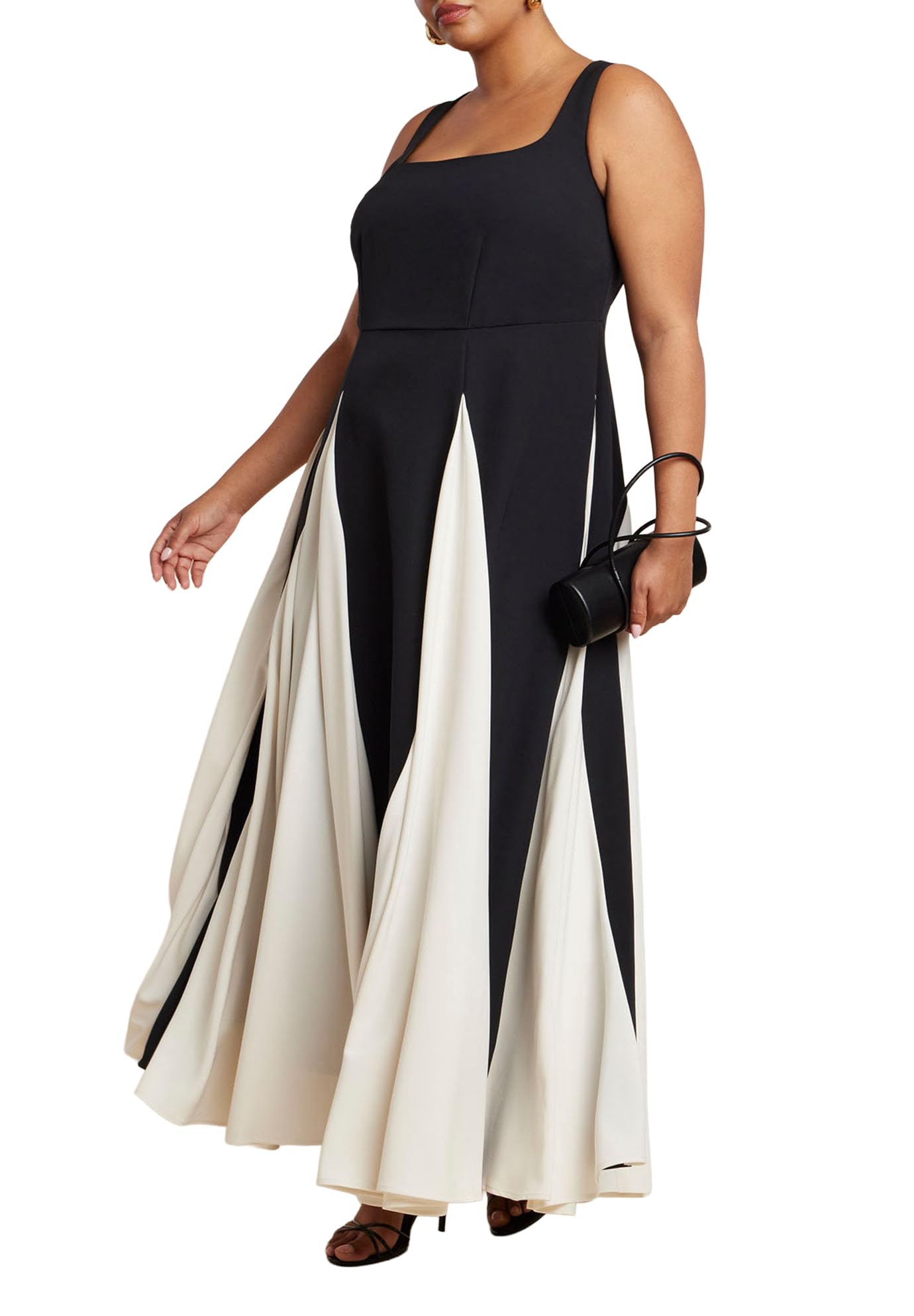 ELOQUII Women's Plus Size Black and White Godet Gown