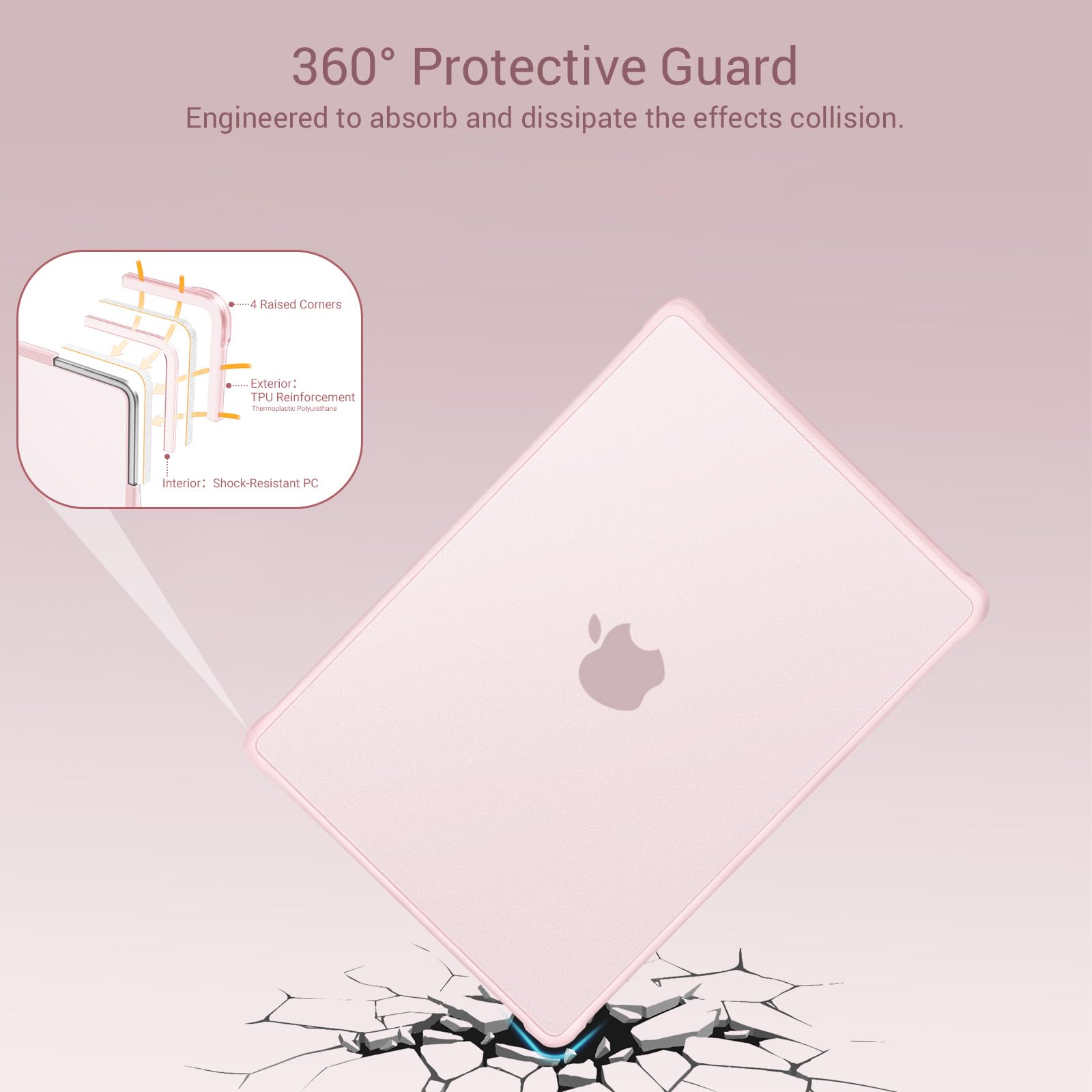 MOSISO Compatible with MacBook Air 13 inch Case M5 M4 M3 M2 2026-2022 A3449 A3240 A3113 A2681,Protective Hard Case&Keyboard Skin&Screen Film&Type C with TPU Bumper for MacBook Air 13.6, Pink — view 4