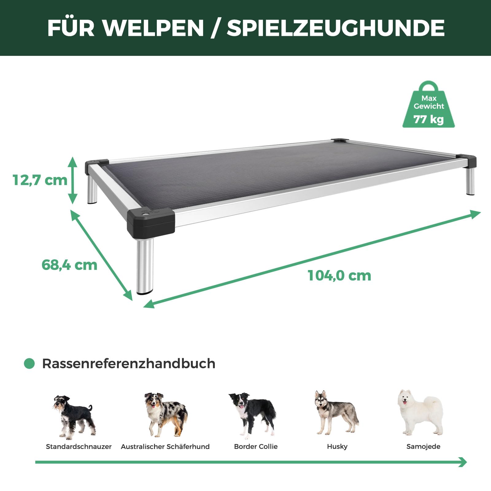 FXW TitanNest Bissfestes, gepolstertes Hundebett für mittlere Hunde | Leicht zu reinigen, Vormontiertes Hochbett, Innen/Außen/Camping, 104,0 x 68,4 x 12,7 cm