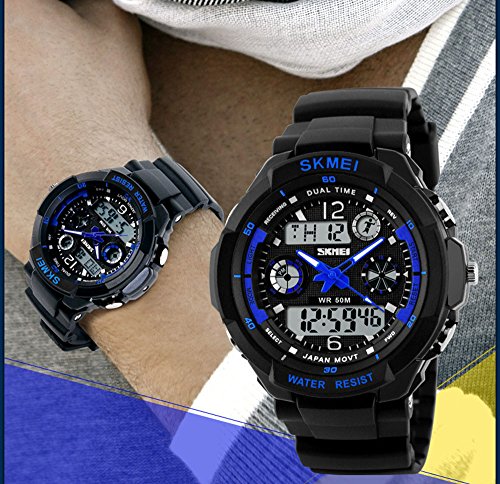 FANMIS Mens Sports Watches Multifunction Dual Time Alarm Stopwatch 50M Waterproof Analog Digital Led Wrist Watch2