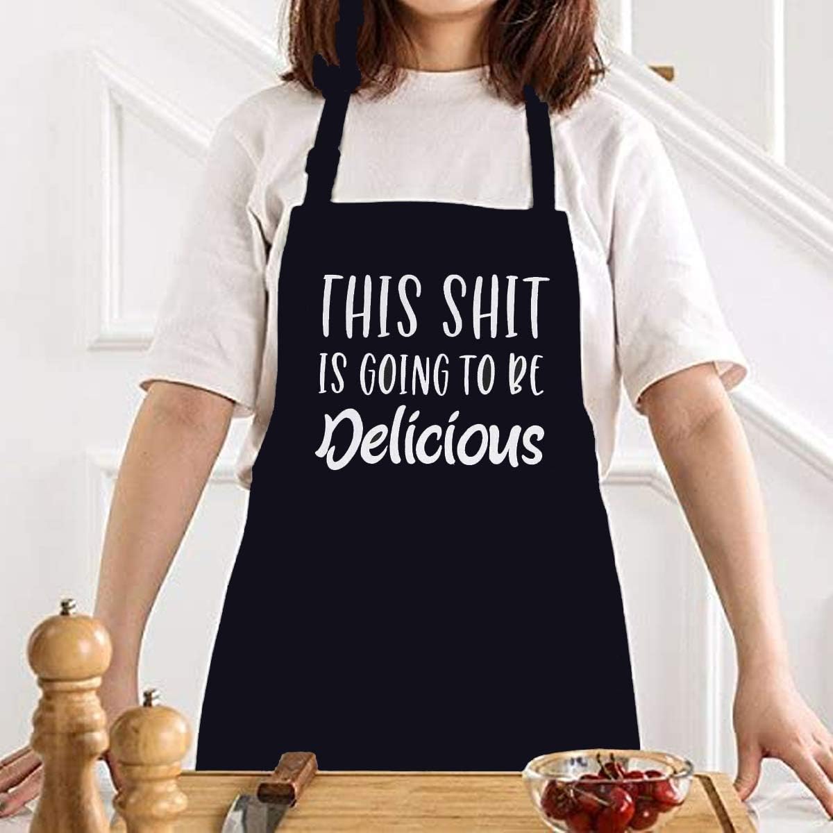 Frее Shірріng оƒƒеr TYON Funny Apron for Women Men -Black Aprons for Cooking with 3 Pockets,BBQ Grill Chef Apron,Gifts for Men,Husband,Father -This is Going to be Delicious