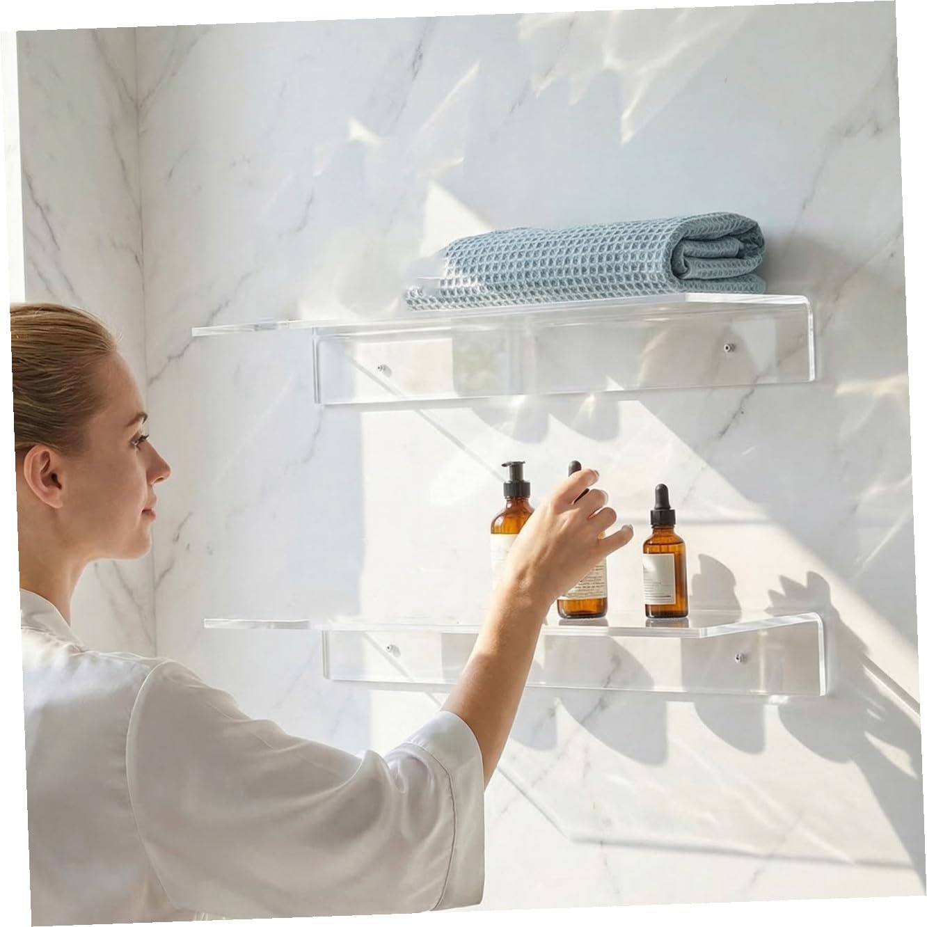 Homoyoyo 2 Pezzi Mensole Galleggianti da Muro in Plastica Trasparente Scaffali Angolari per Bagno Camera Studio