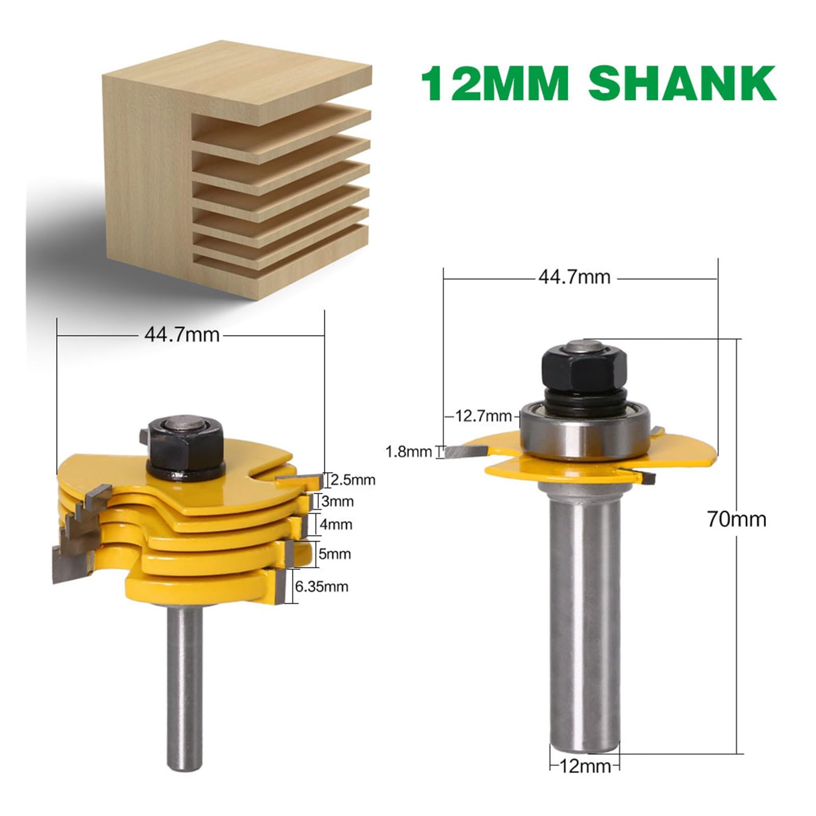 2 szt. 6 szt. Frez do rowków 3 skrzydło zestaw bitów do frezowania dłuta do obróbki drewna narzędzie-8 "12" Shank czop frez do narzędzia do obróbki drewna(12mm shank)