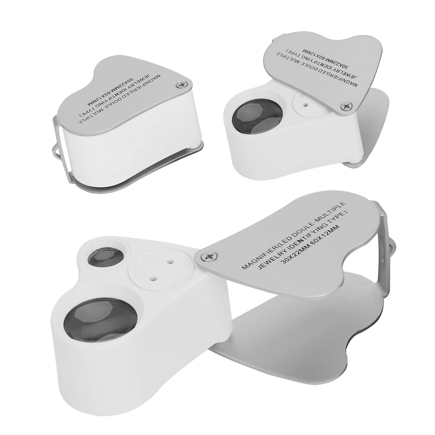 Portable Pocket Magnifier with 2 LED Lights 30X 60X Optical Glass Lens Folding Magnifying Glass Antiques Magnifier Jewellery Lens Eye Loupe for Jewellery Coins Stamps Antiques Diamonds
