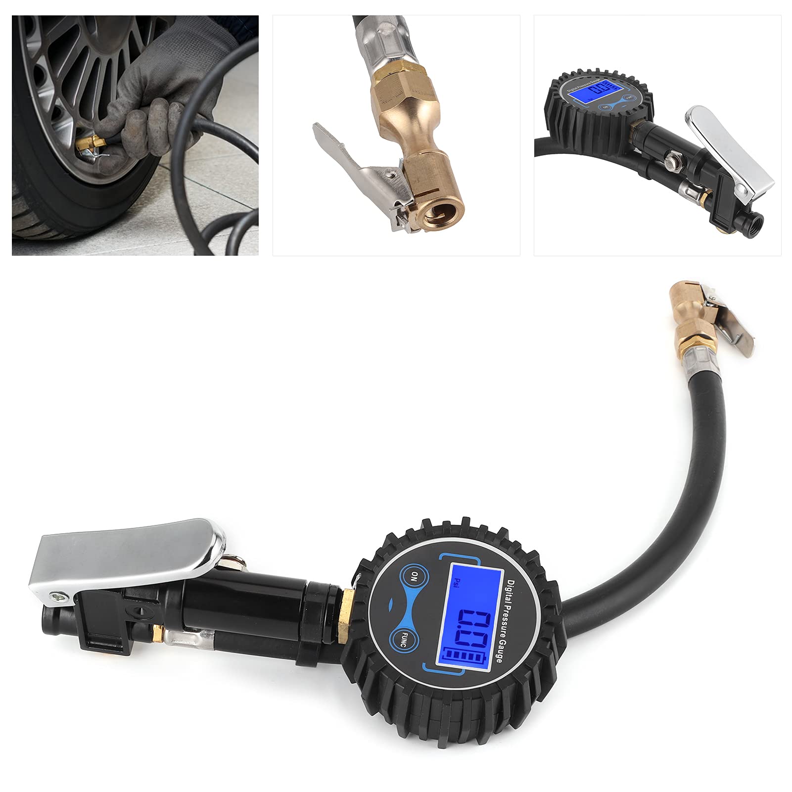 Miernik ciśnienia w oponach 200 psi do monitorowania inflatora cyfrowego wyświetlacza LCD z oświetleniem LED do samochodów, motocykli, pojazdów, stopu aluminium, miedzi, gumy