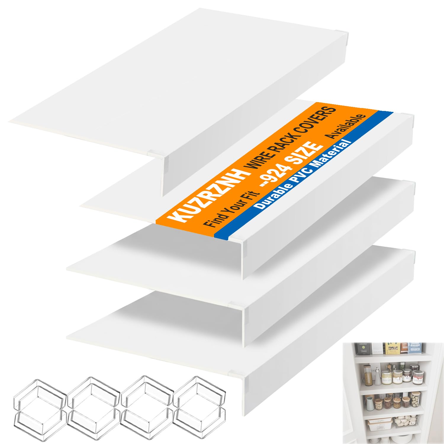 wire shelf covers 4pcs, 36x12x3 in, durable pvc shelf cover for wire shelving pantry, kitchen faux wood rack covers, moisture-resistant & easy-to-clean organizer liners, white