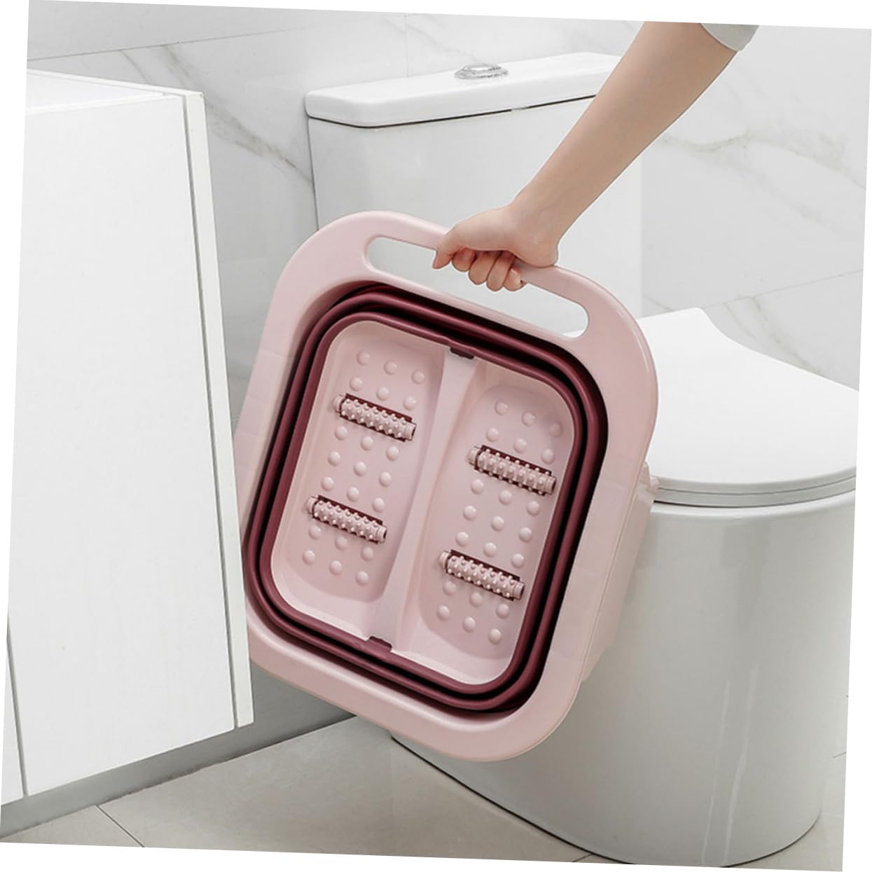 FRCOLOR Klappbares Fußbad aus PP Fußbecken für Reise und Familie zur Fußentlastung Platzsparend Faltbar Rosa