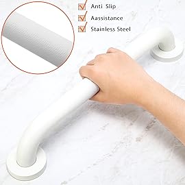 Rackickyer Shower Grab Bar, 2 Pack 16 Inch White Bathroom Grab Bar, 1.25 Diameter 304 Stainless Steel Anti-Slip Grab Bars for Bathtubs and Showers, Handicap Shower Grab Bar for Seniors Elderly