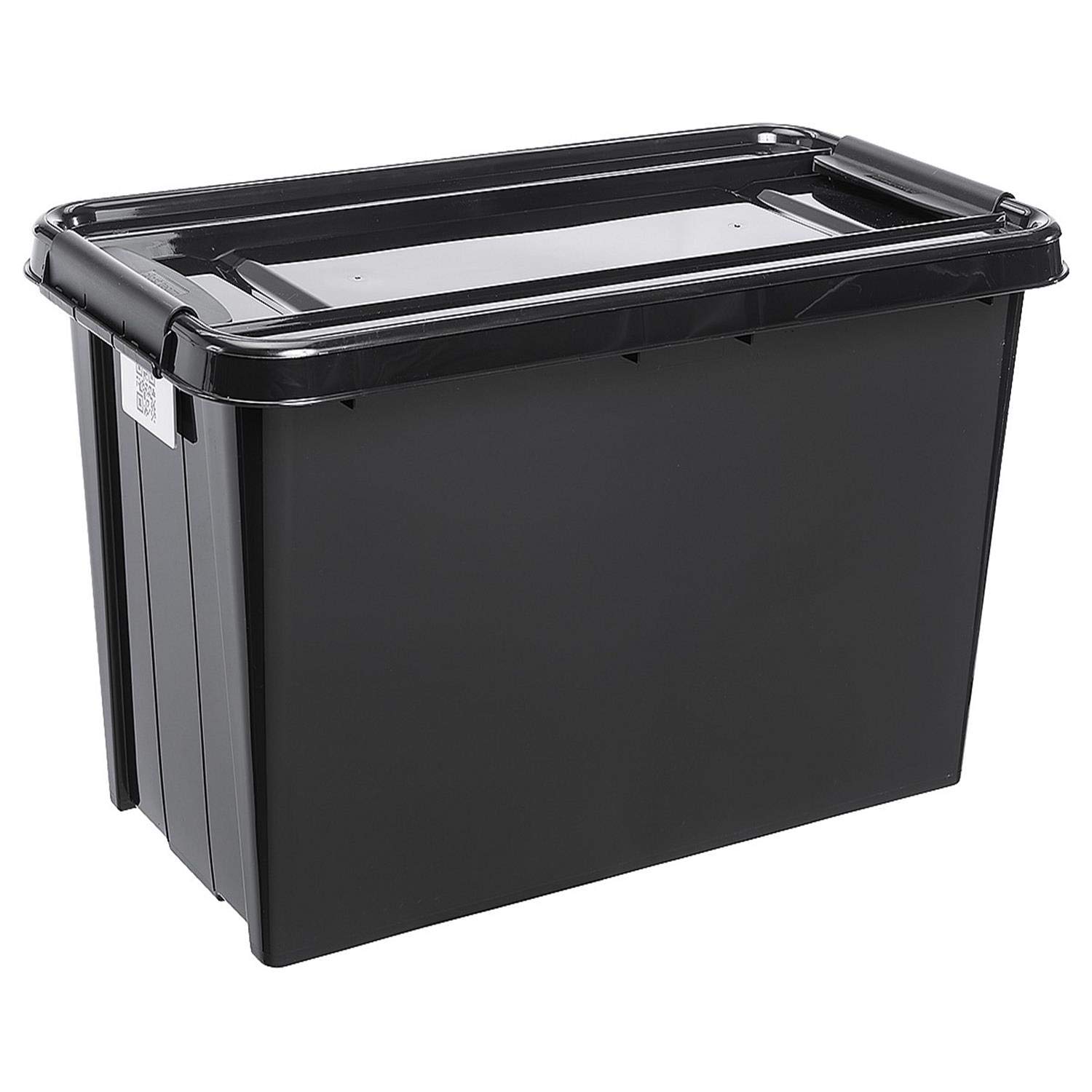 Plast team ProBox Recycle - Caja de almacenaje con Tapa, código QR, Color Negro, 70 L