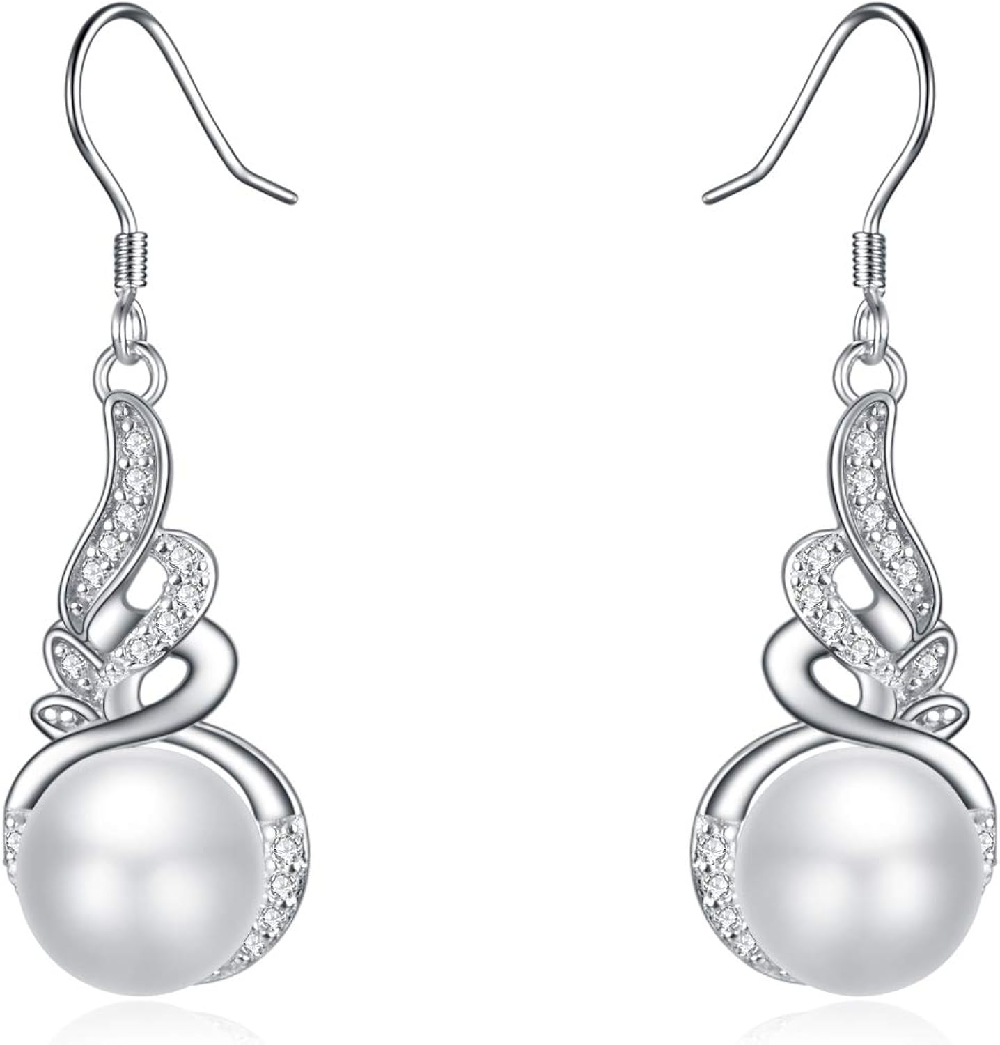 925 Sterling Silver Pearl Drop Earring White Pearl Dangle Earrings with