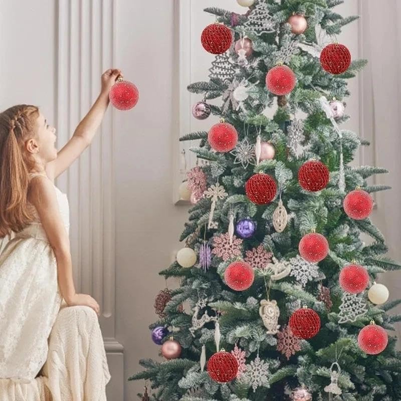 Juego Bolas Navidad Pintadas con Lentejuelas,Dorado Plateado Decoración(A-White-8cm)