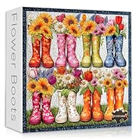 Flower Boots Puzzles for Adults 1000 Pieces, Colorful Floral Quilt Art Plant Garden Jigsaw Puzzle, Beautiful Blooming Boots Themed Patchwork Aesthetic Artwork Challenging for Adults