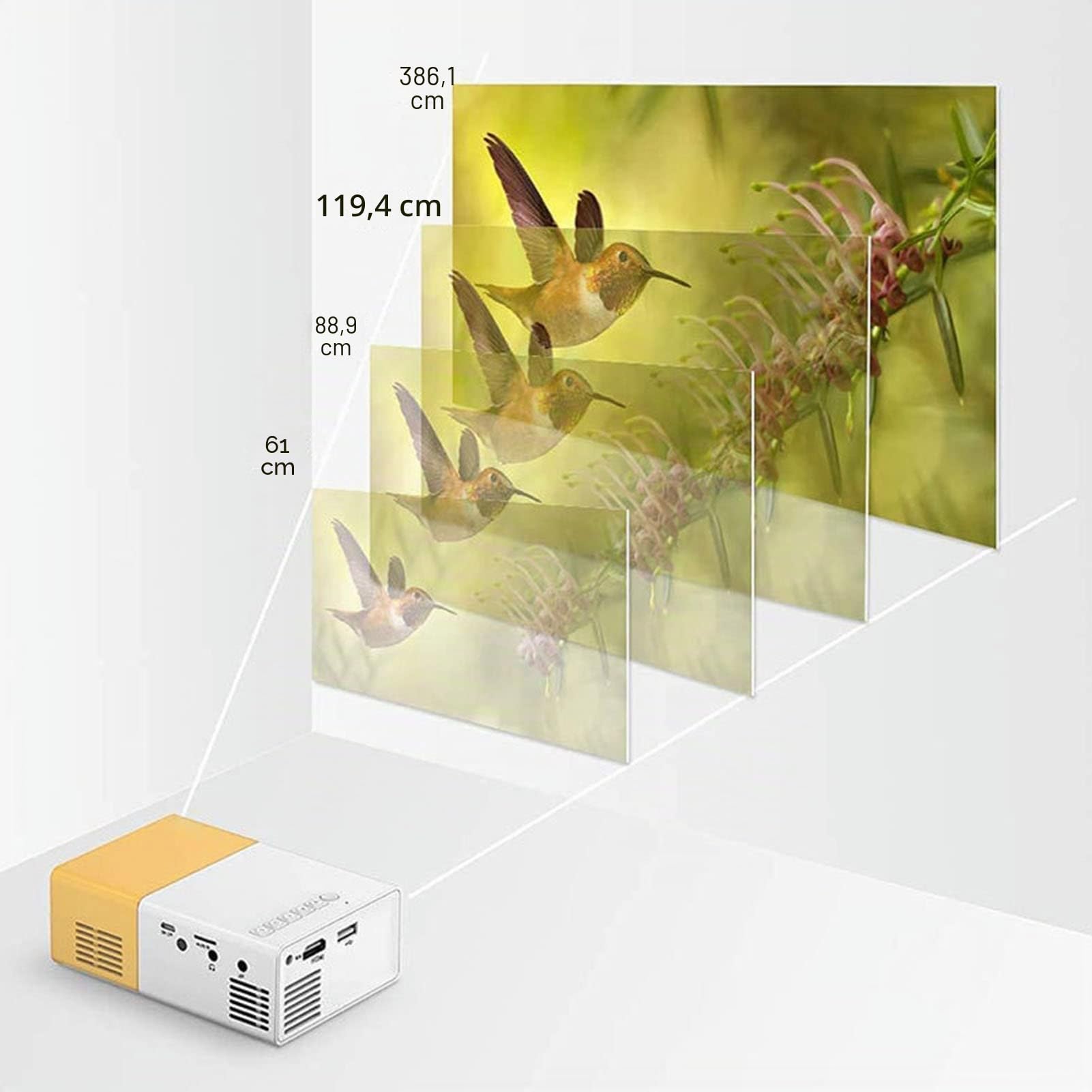 Mini Proyector Portátil 1920x1080 HD para Cine en Casa, iOS, Android, PS5, con Interfaces USB y Control Remoto