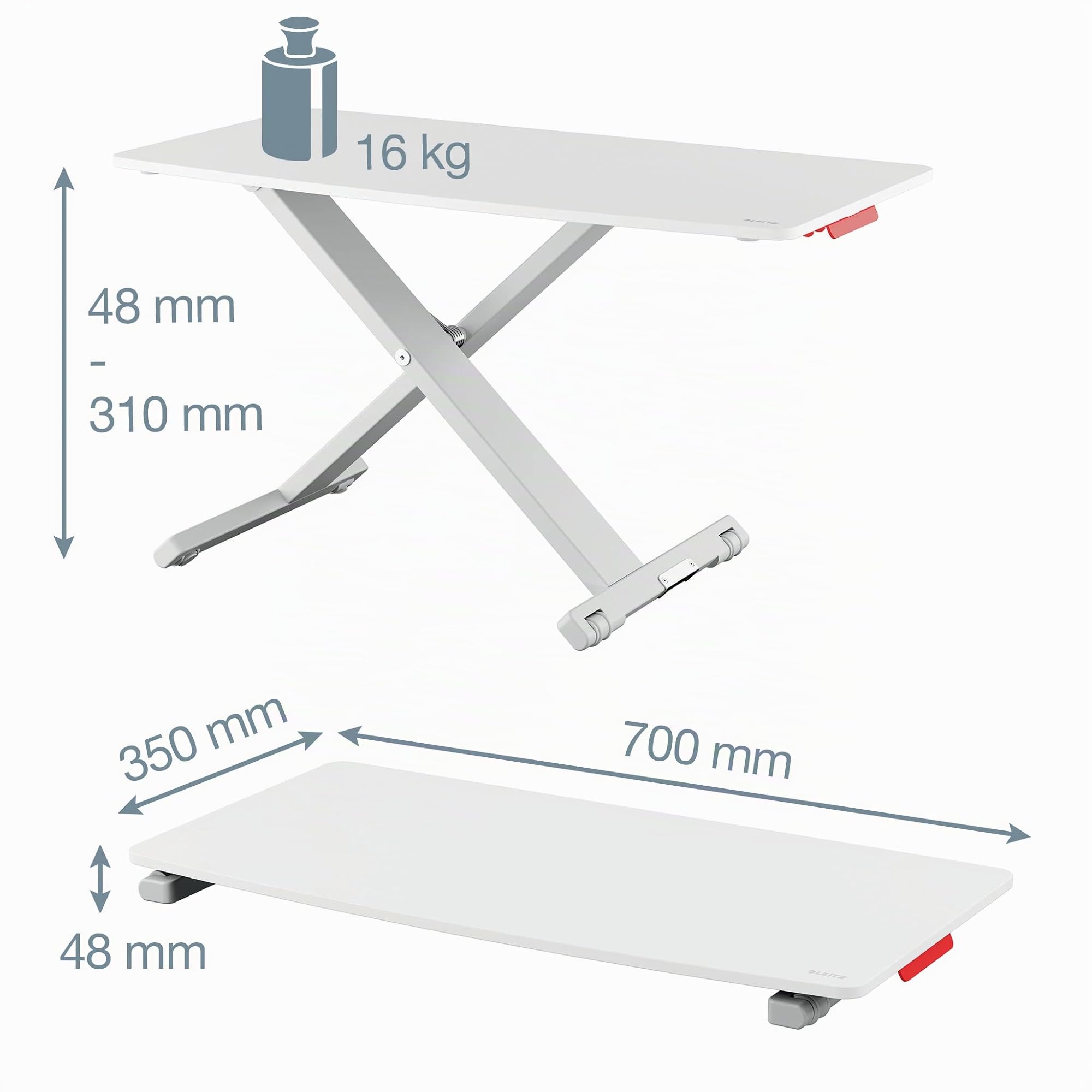 Leitz Schreibtisch-Aufsatz, Kompakter, Höhenverstellbarer Aufsatz für Laptops, TÜV- & IGR-zertifiziert, Schmal & Platzsparend, 700 x 350 mm, Ergo Cosy Serie, Weiß & Grau, 65330085