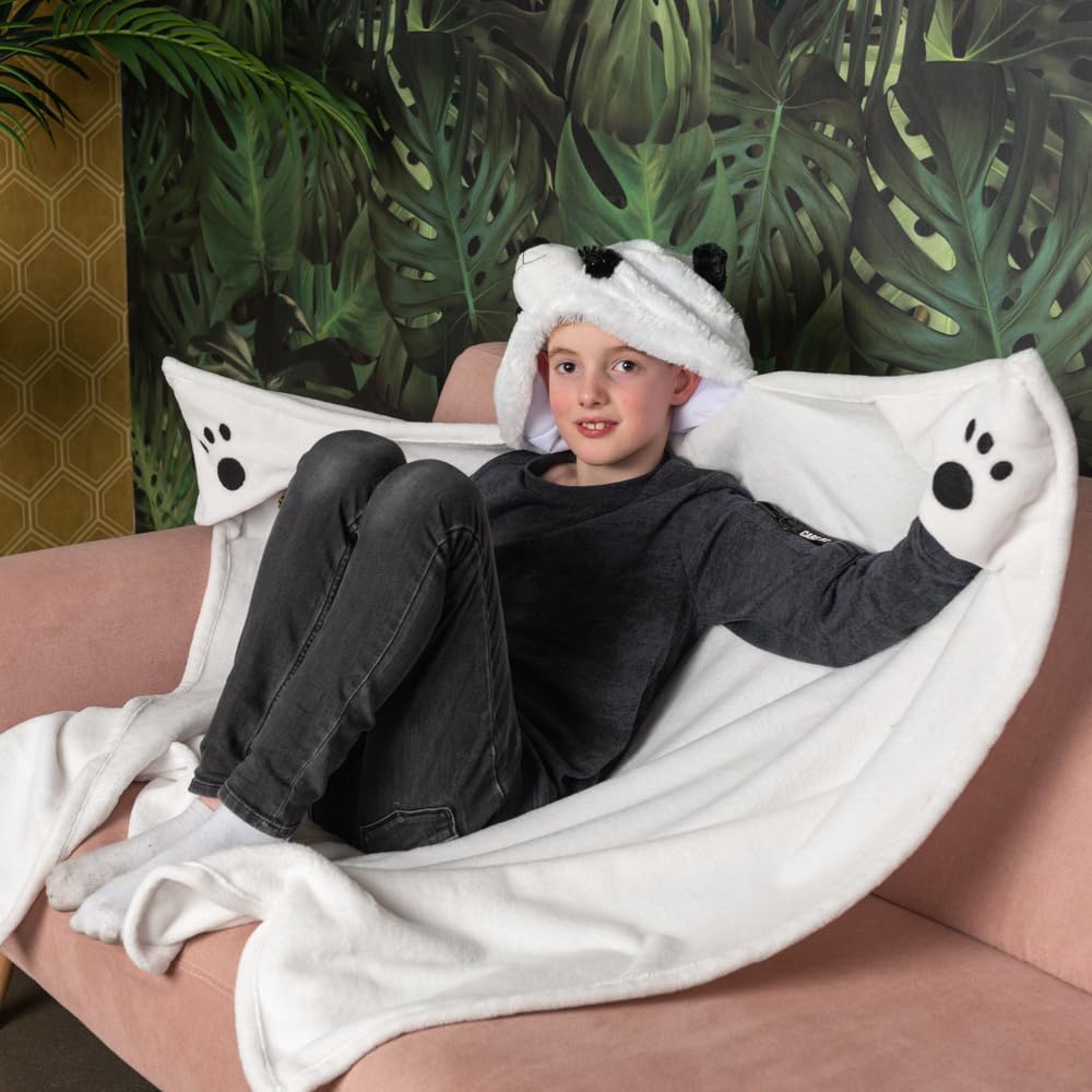 Coperta con cappuccio, 130 x 100 cm, motivo: panda, bianco, nero., Taglia unica