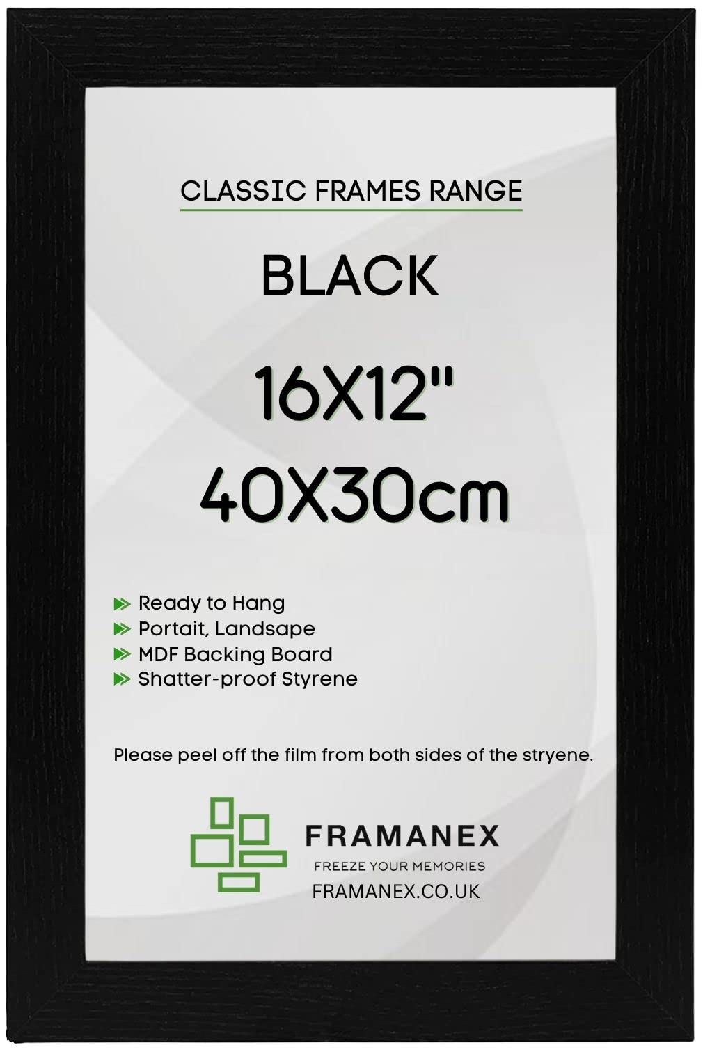 FRAMANEX Modern Black Colour 16X12 Picture Photo Poster Frames | 12X16 Inch Rectangle Picture Frame | Wood Finish Photo Frame